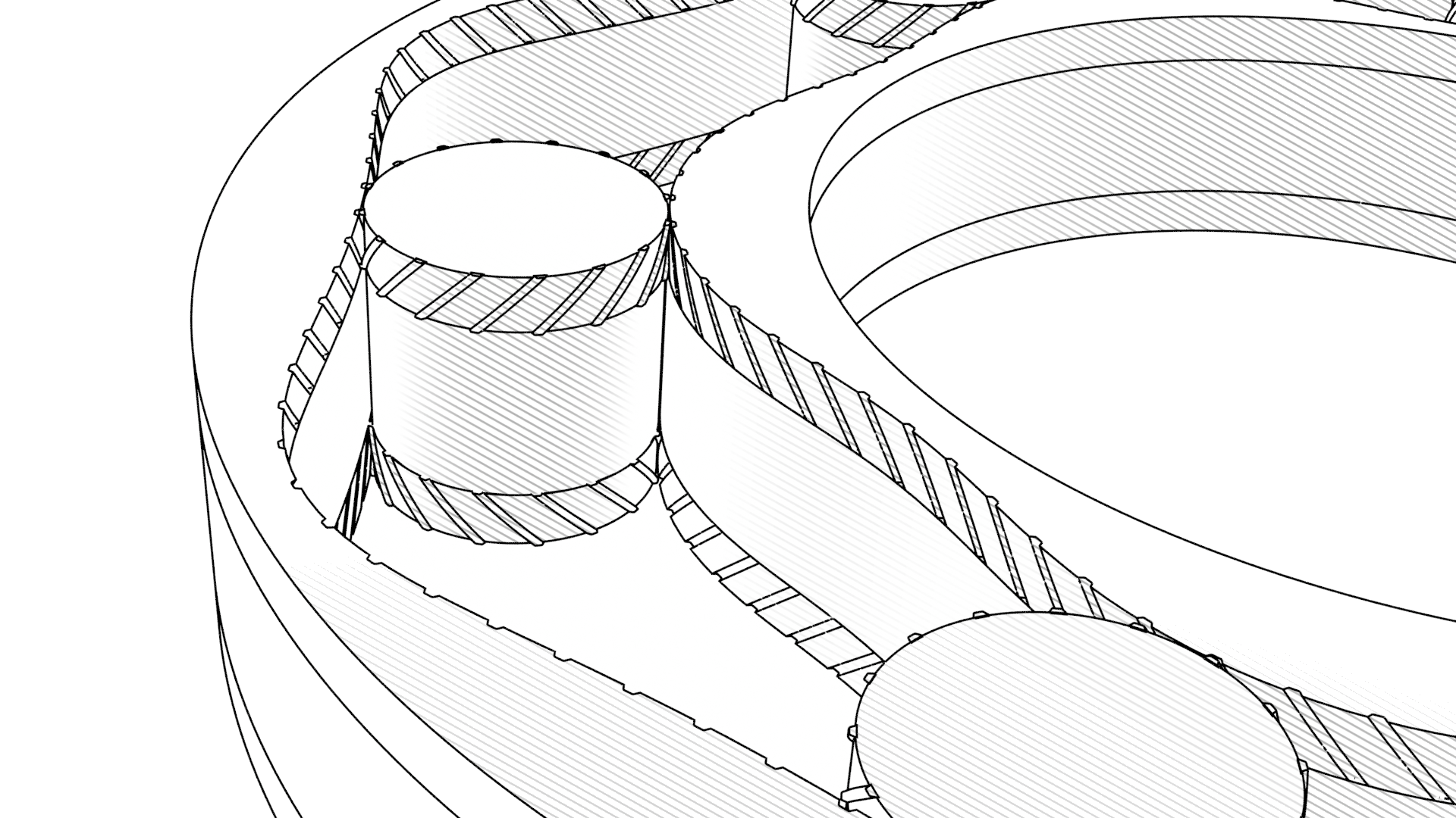 Close-up of a single roller captured by the tongue-and-groove retainer bands